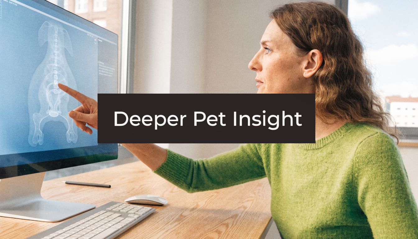 A veterinarian examining a digital X-ray of a dog on a computer screen in a clinic.